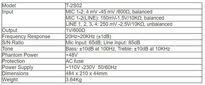 T-2S02 Stereo Mixer Pre-amplifier