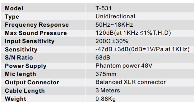 T-531 Phantom Power Condenser Mic