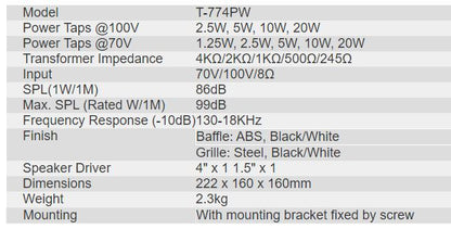 T-774PW Wall Mount Speaker (2.5W-5W-10W-20W)
