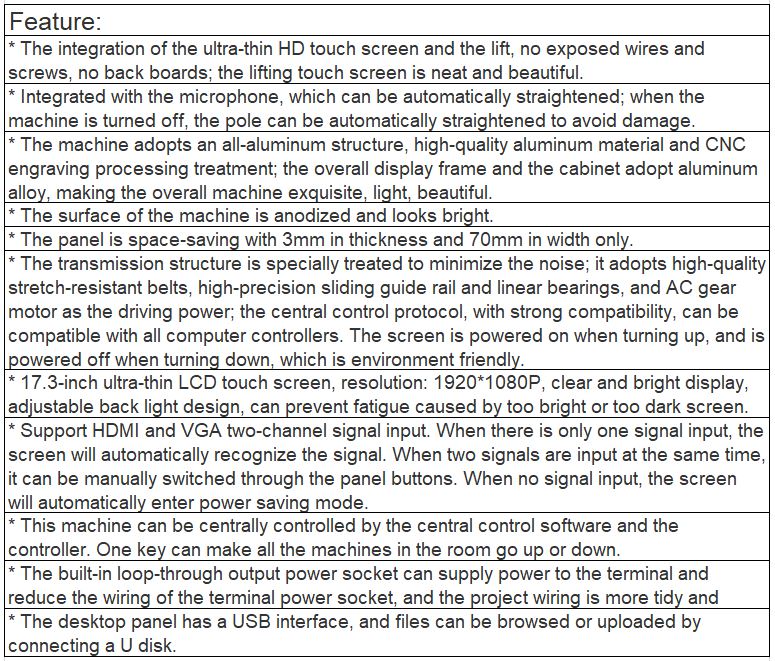 TS-F173MT3 Paperless Lifter (paperless ultra-thin 17.3-inch capacitive LCD screen with microphone lifter, intelligent elevation adjustable 30 degrees)