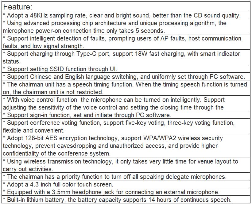 TS-W310 , TS-W310A 5G WIFI Full Digital Conference Chairman Unit , Delegate Unit