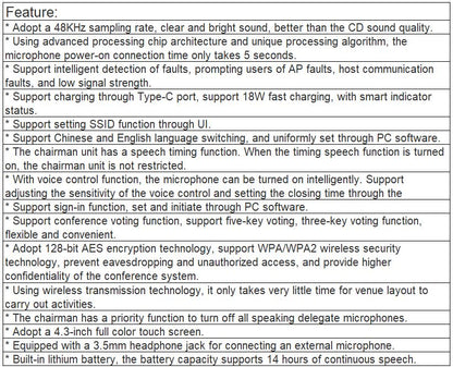 TS-W310 , TS-W310A 5G WIFI Full Digital Conference Chairman Unit , Delegate Unit