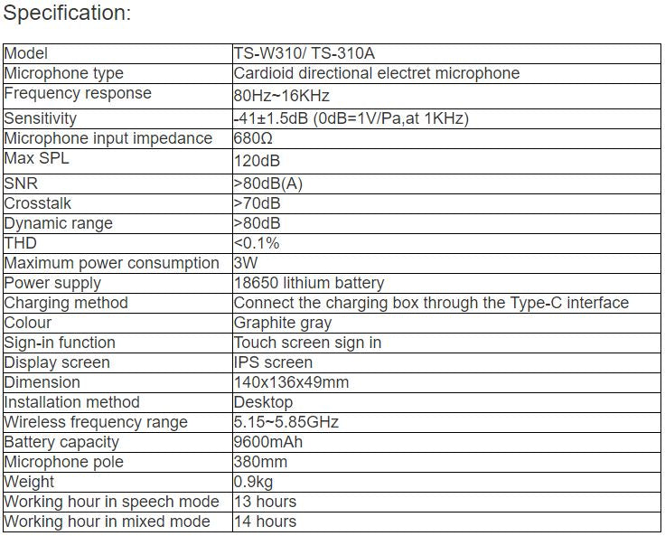 TS-W310 , TS-W310A 5G WIFI Full Digital Conference Chairman Unit , Delegate Unit