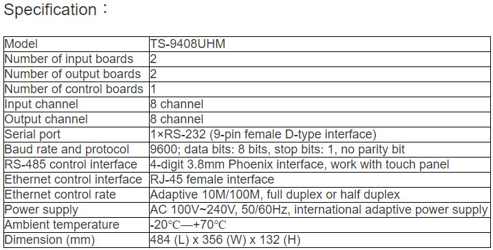 TS-9408UHM Seamless HD Matrix Network Switcher