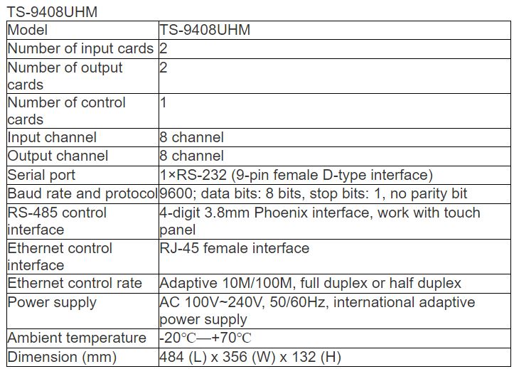 Seamless HD Matrix Network Switch TS-9408UHM