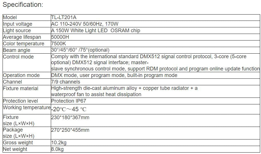 TL-LT201A 150W Pattern Light