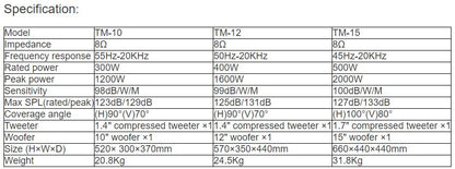 TM-10, TM-12, TM-15 Professional Speaker