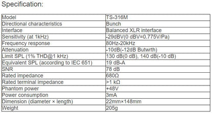 TS-316M Small Diaphragm Microphone