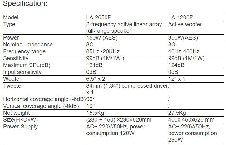 LA-2650P, LA-1200P Active Line Array Loudspeaker