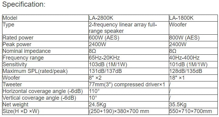 LA-2800K, LA-1800K Line Array Speaker