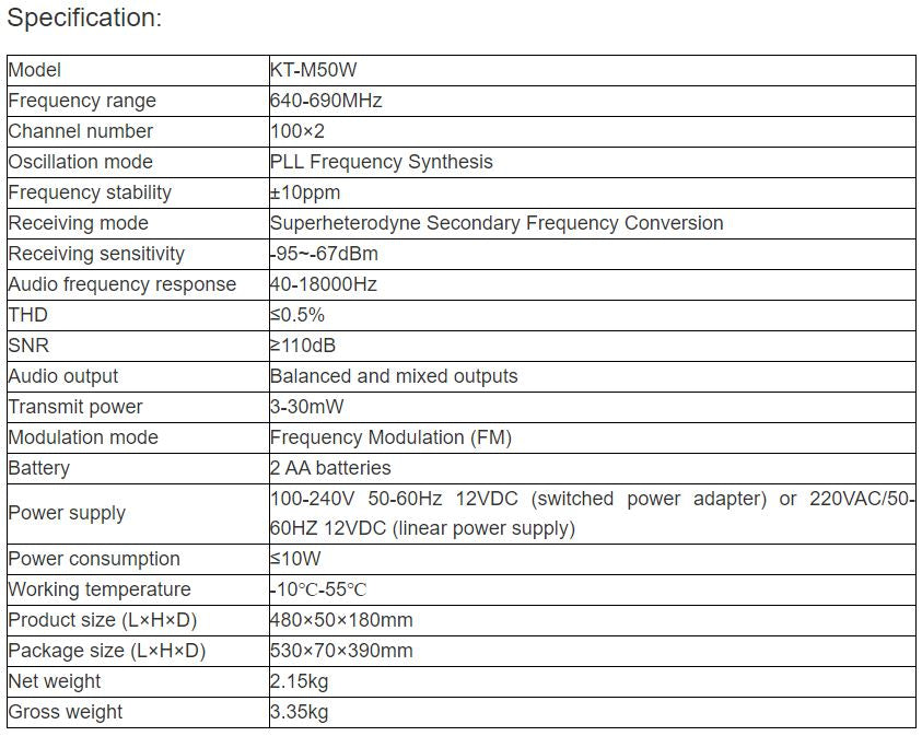 KT-M50W Wireless Microphone