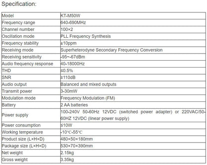 KT-M50W Wireless Microphone