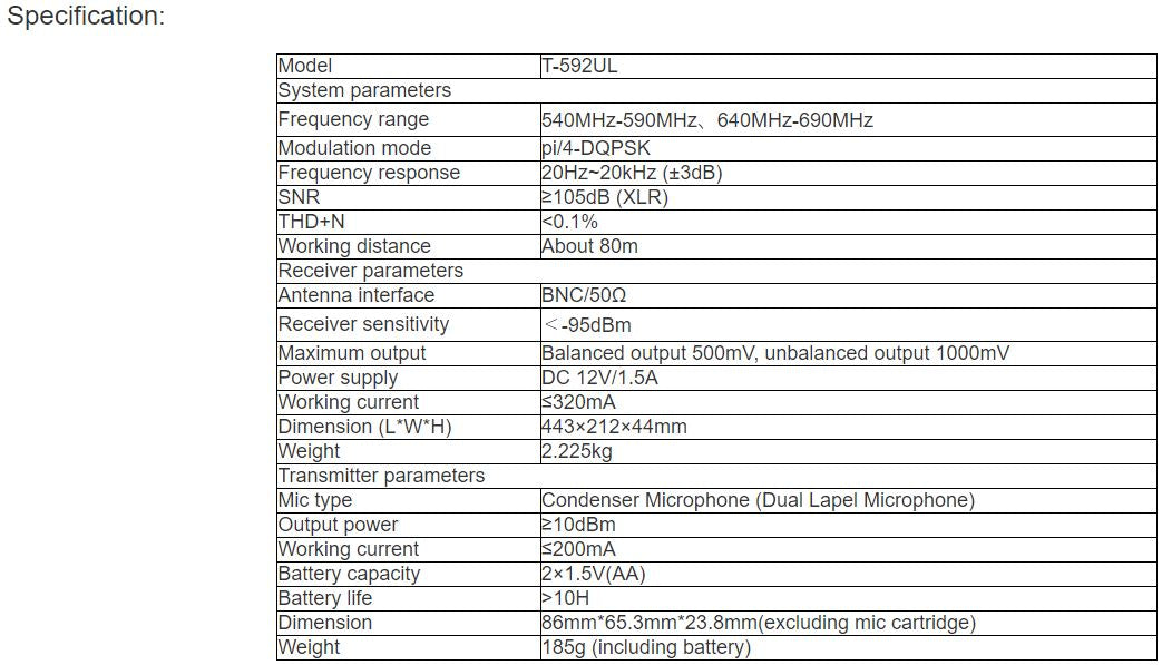 T-592UL Wireless Microphone