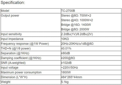 TC-2700B Professional Amplifier