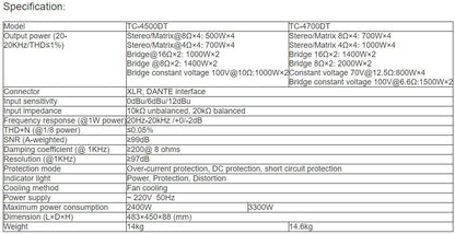 TC-4500DT, TC-4700DT Four-channel Network Digital Amplifier