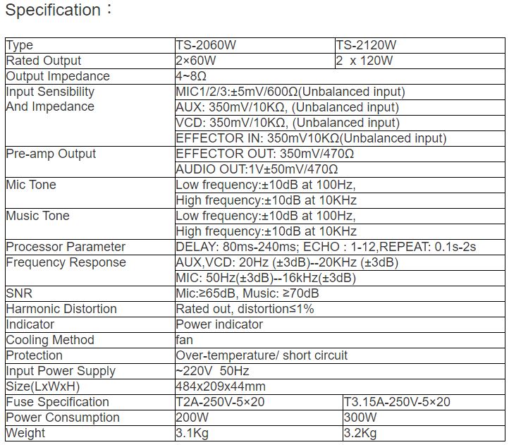 TS-2060W, TS-2120W Multi-media Professional Amplifier