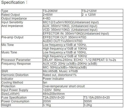 TS-2060W, TS-2120W Multi-media Professional Amplifier