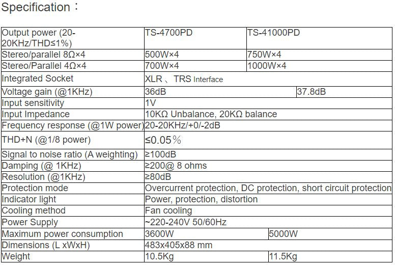 TS-4700PD, TS-41000PD Professional Digital Power Amplifier