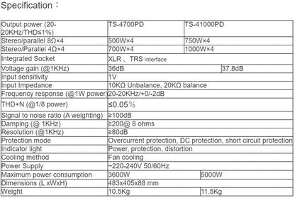 TS-4700PD, TS-41000PD Professional Digital Power Amplifier