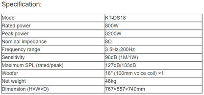 KT-DS18 Professional Subwoofer