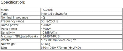 TK-218S Professional Speaker