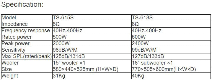 TS-615S, TS-618S High-end Ultra-low Frequency Loudspeaker