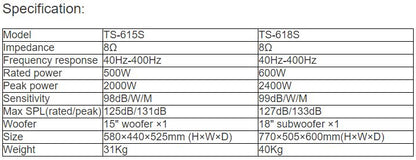 TS-615S, TS-618S High-end Ultra-low Frequency Loudspeaker