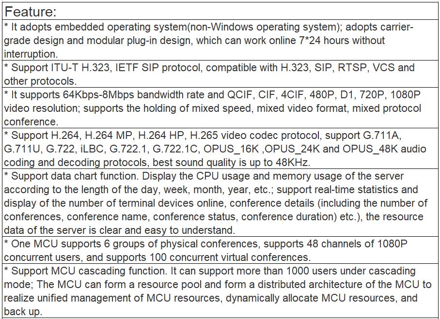 VCS8000 Series P48C6, P48C10, P64C6, P64C10 Cloud-based HD Video Conference Server Platform