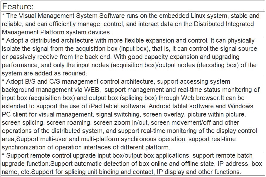 TV-713AR Visual Management System Embedded Software V2.0