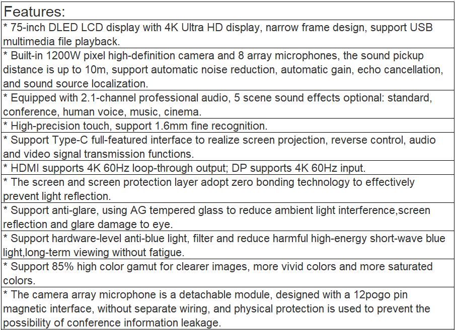 TV-S8175 itcHUB Intelligent Conference Flat Panel